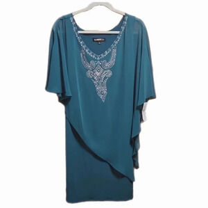 Glamour Nights Women's Sequin Detail Emerald Green Midi Dress